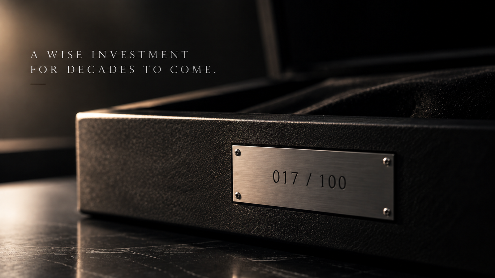 A numbered presentation case bearing the edition number 017 of 100.